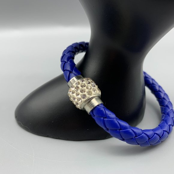 Royal Blue Braided Cord Bracelet with Magnetic Clasp & Rhinestones - Picture 3 of 5